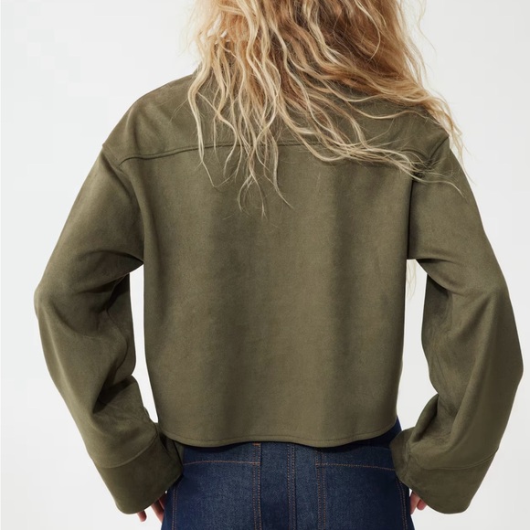 New With Tag H&M Olive Loose-Fit Cropped Shirt - Picture 7 of 8